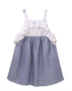 Платье для девочки из синего денима в сочетании со скрещенными бретелями, синий Dadati