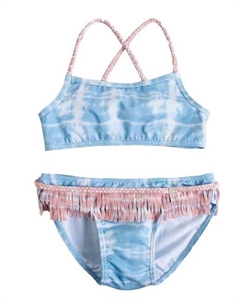 Бикини для девочки с бахромой и скрещенными бретелями, синий Dadati