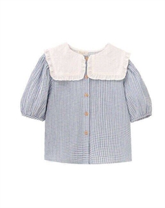 Клетчатая блузка для девочки с контрастным воротником, синий Dadati