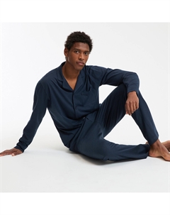 Пижама из трикотажного джерси брючная с отложным воротничком синий La redoute collections