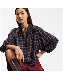 Блуза широкая с воротником-стойкой в клетку синий Laredoute