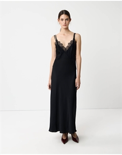 Платье-комбинация миди с кружевом черного цвета 2mood