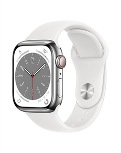 Умные часы Apple Watch Series 8 (GPS + Cellular), 45 мм, Silver Stainless Steel Case/White Sport Band - S/M