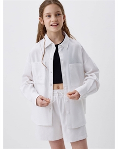 Рубашка оверсайз из вискозы и льна для девочек Sela