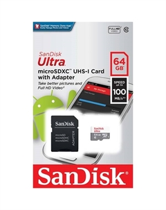 Карта памяти 64GB SDSQUNR-064G-GN3MA microSDXC Class 10 Ultra (SD адаптер) UHS-I 100MB/s Sandisk