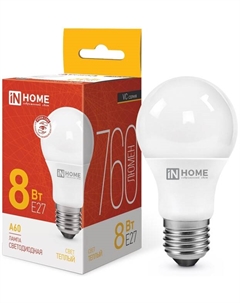 Лампа светодиодная 4690612024004 LED-A60-VC 8Вт грушевидная 3000К теплый, белый E27 760лм In home
