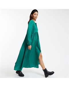 Расклешенное платье макси на пуговицах с длинными рукавами зеленый Laredoute