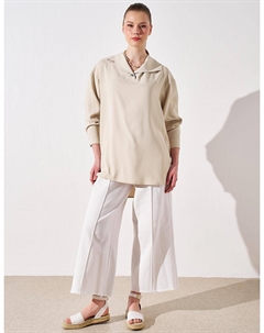 Туника кремовая с широким воротником и вышивкой Kayra