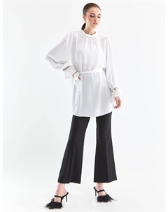 Туника с объемными рукавами и вышивкой камнями, белая Kayra