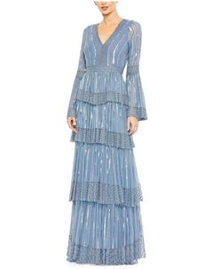 Декорированное многоярусное платье с рукавами-колокольчиками, синий Mac duggal