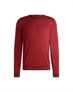 Облегающий свитер из натуральной шерсти с круглым вырезом, красный Boss