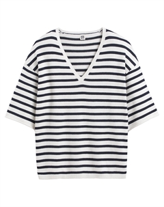 Пуловер с V-образным вырезом в полоску рукава 34 белый Laredoute