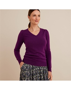 Пуловер с V-образным вырезом из тонкого трикотажа фиолетовый Laredoute