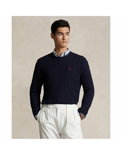Хлопковый джемпер вязаный узор косы синий Polo ralph lauren