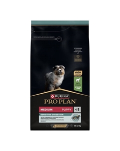 Корм для щенков Opti digest для средних пород с чувствит.пищеварением, с ягненком сух.1,5кг Purina pro plan