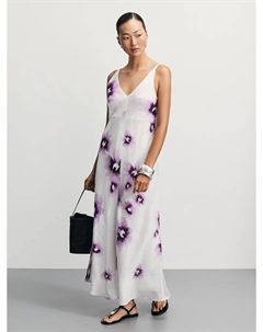 Платье миди с принтом из тенселя и льна Zarina