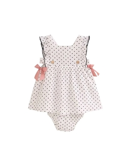 Белое платье для девочки в черный горошек и соответствующие трусики, белый Dadati