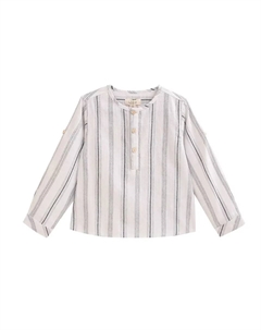 Двухцветная полосатая рубашка мальчика с мандариновым воротником, чёрный Dadati