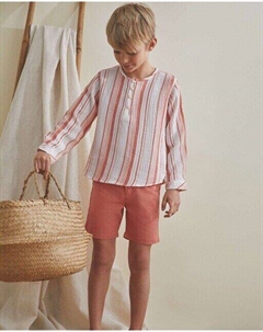 Рубашка для мальчика с длинными рукавами и полосатым принтом, коралловый Dadati