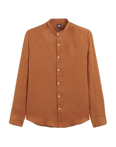 Рубашка льняная прямого покроя с воротником мао Signature AURELE каштановый Laredoute