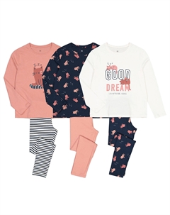 Комплект из 3 хлопковых пижам с кошачьим принтом синий Laredoute