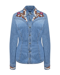 Джинсовая приталенная рубашка с вышивкой Roberto cavalli