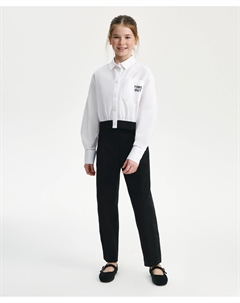 Блузка для девочки с длинным рукавом укороченная белая Gulliver