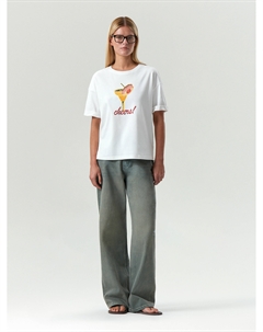 Трикотажная футболка со спущенным плечом Emka