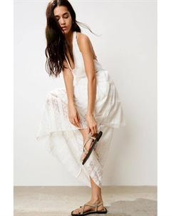 Сандалии из кожи с ремешками на плоской подошве, бежевый Pull & bear