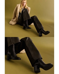 Ботинки челси из кожи на каблуке, черный Pull & bear