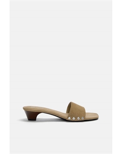 Босоножки из кожи на каблуке с заклепками, бежевый Pull & bear