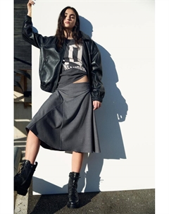 Ботильоны из кожи на шнуровке и плоской подошве, черный Pull & bear