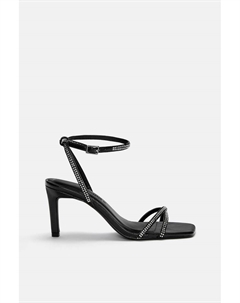 Босоножки на высоком каблуке со стразами, черный Pull & bear