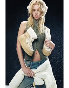 Сапоги из искусственного меха на подкладке, бежевый Pull & bear