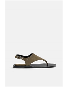 Кожаные сандалии на плоской подошве, хаки Pull & bear