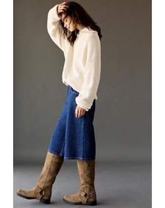 Кожаные байкерские сапоги до колена, коричневый Pull & bear