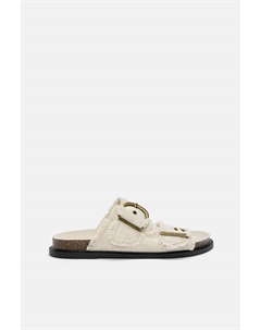 Сандалии из ткани на плоской подошве с пряжкой, экрю Pull & bear