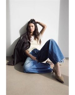 Кожаные туфли на высоком каблуке с открытой пяткой, бежевый Pull & bear