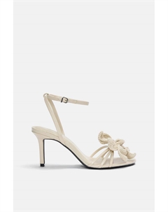 Босоножки на каблуке с вязаным крючком цветком, экрю Pull & bear