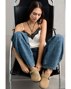 Кожаные сабо с пряжками, коричневый Pull & bear