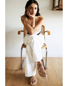 Сандалии из кожи и джута на плоской подошве, коричневый Pull & bear