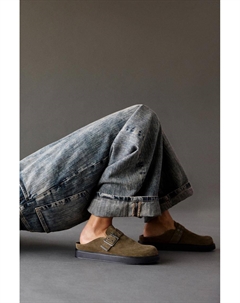 Кожаные сабо с пряжкой, хаки Pull & bear