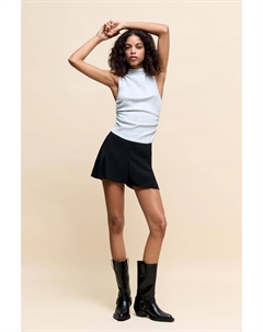 Топ с высоким воротом и сборками, серый Pull & bear