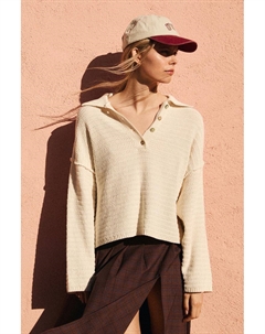 Джемпер оверсайз с воротником-поло, экрю Pull & bear