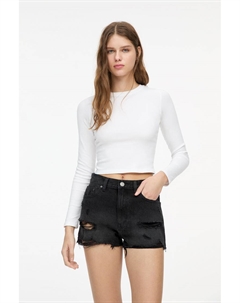 Джинсовые шорты с необработанными краями, черный Pull & bear