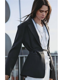 Блейзер оверсайз с поясом-завязкой, серый Pull & bear