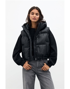 Стеганый жилет с эффектом кожи, черный Pull & bear