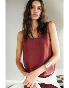 Струящийся топ из 100% льна, коричневый Pull & bear