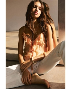 Топ с оборками и бантом, оранжевый Pull & bear