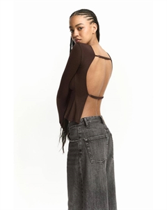 Топ из полиамида с открытой спиной на бретелях, коричневый Pull & bear